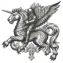 lion knight cross pigeon flying tattoo design idea
