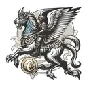 lion knight cross pigeon flying tattoo design idea