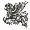 lion knight cross pigeon flying tattoo design idea