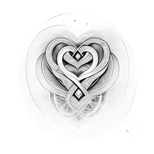 infinity sign having some hearts and 3 names: Neha, Puneet & Vanij tattoo design idea
