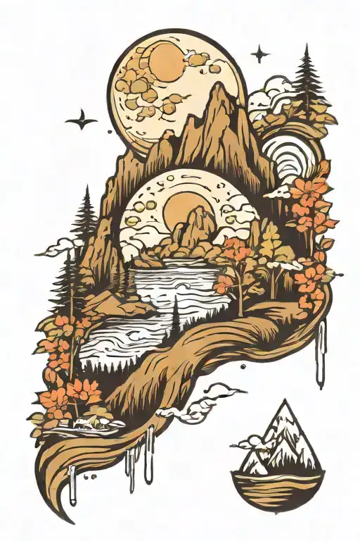 moon river and mountains  tattoo design idea