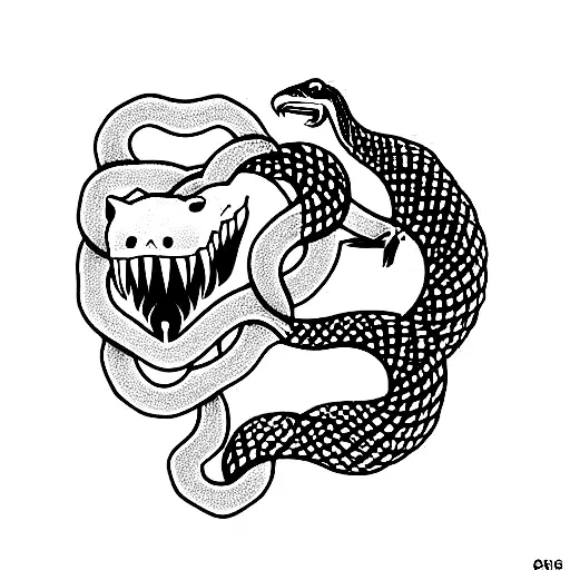 snake eats wolf tattoo design idea