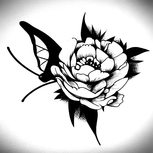 peony, rose, poppy, forget me not, 1 spider, 3 butterflies  tattoo design idea
