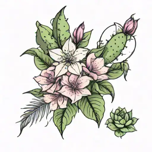 bougainvillea and cactus flower  tattoo design idea