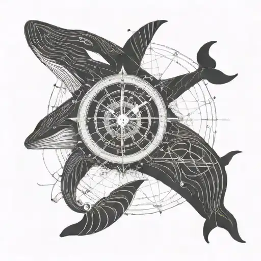  A 52 hz. whale clock compass grafic tattoo design idea