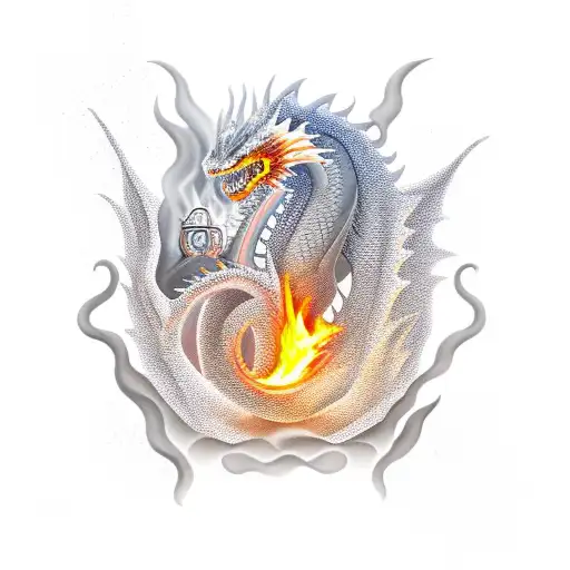 hourglass with a dragon inside blowing fire up at falling sand tattoo design idea