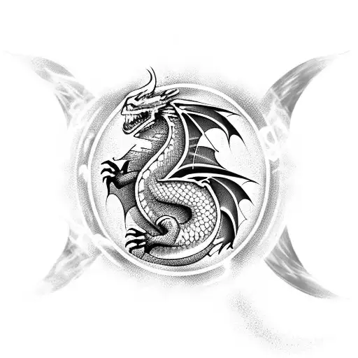  with a dragon inside a vivid hourglass blowing fire up at the falling sand tattoo design idea