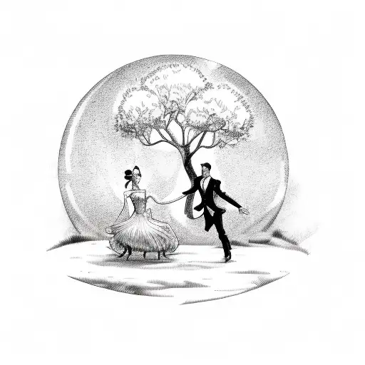 a man dancing with a lady in the moonlight under a tree tattoo design idea