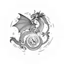 hourglass with a dragon inside blowing fire up at falling sand tattoo design idea