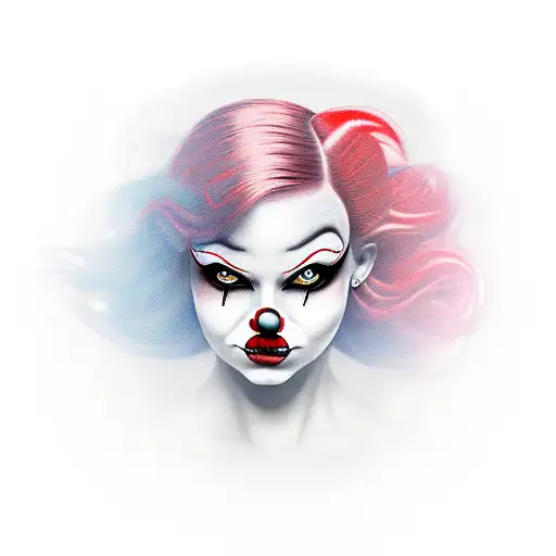 gorgeous girl with red hair in long pigtails clown makeup tattoo design idea