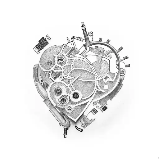 Create a tattoo featuring computer components forming a mechanical heart tattoo design idea