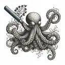 An octopus wrapping its tentacles around a baseball bat in a forest setting tattoo design idea