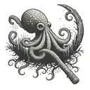 An octopus wrapping its tentacles around a baseball bat in a forest setting tattoo design idea