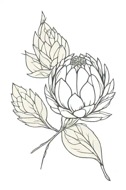 protea with eucalyptus leaves whose stem becomes the words let them and ends in a small love heart as an arrow head tattoo design idea