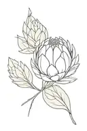 protea with eucalyptus leaves whose stem becomes the words let them and ends in a small love heart as an arrow head tattoo design idea