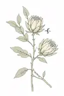 protea with eucalyptus leaves whose stem becomes the words let them and ends in a small love heart as an arrow head tattoo design idea