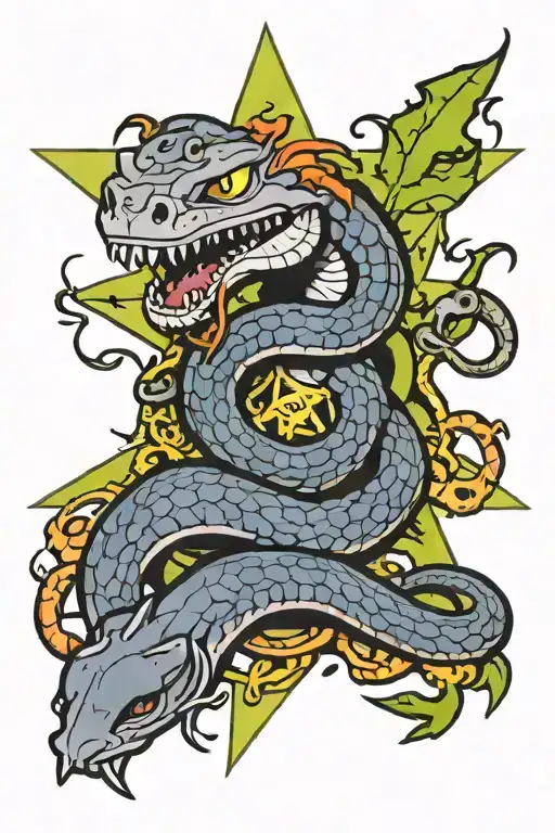 snake eating a rat under a chaos star tattoo design idea
