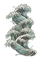 crashing waves and rocks and bite marks in an irezumi style tattoo design idea