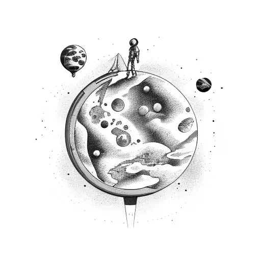 a space man holding the planets as if they were balloons  tattoo design idea