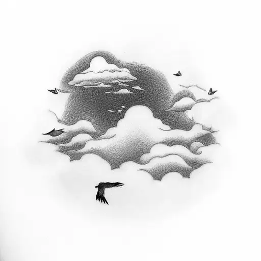 Japanese birds clouds sky tattoo design idea