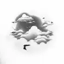 Japanese birds clouds sky tattoo design idea