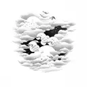 Japanese birds clouds sky tattoo design idea