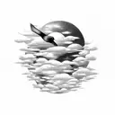 Japanese birds clouds sky tattoo design idea