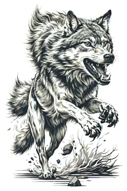 scottish wolf running tattoo design idea