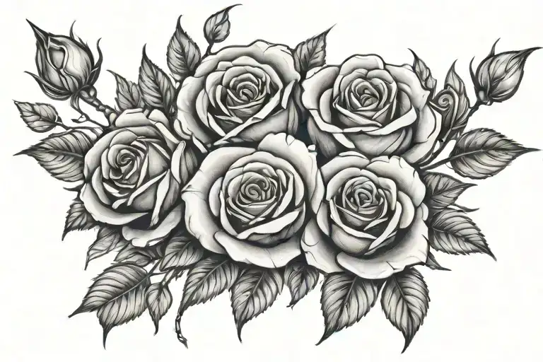 Roses with the names simon, zac and Alex hidden within the stems tattoo design idea