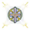 an Orthodox cross on a thread is woven into brass knuckles against the background of an Orthodox church from which roots tattoo design idea