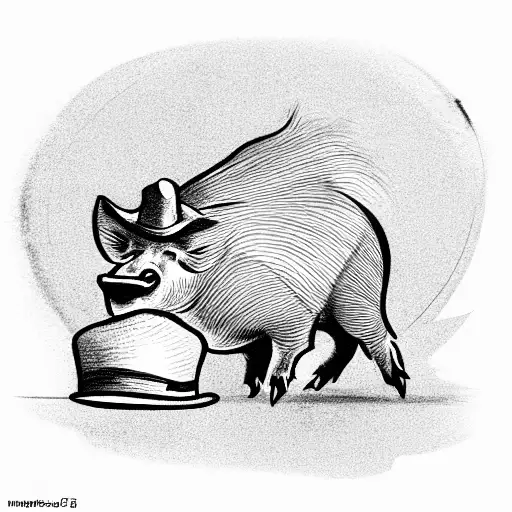 boar wearing top hat and monocle smoking cigar tattoo design idea