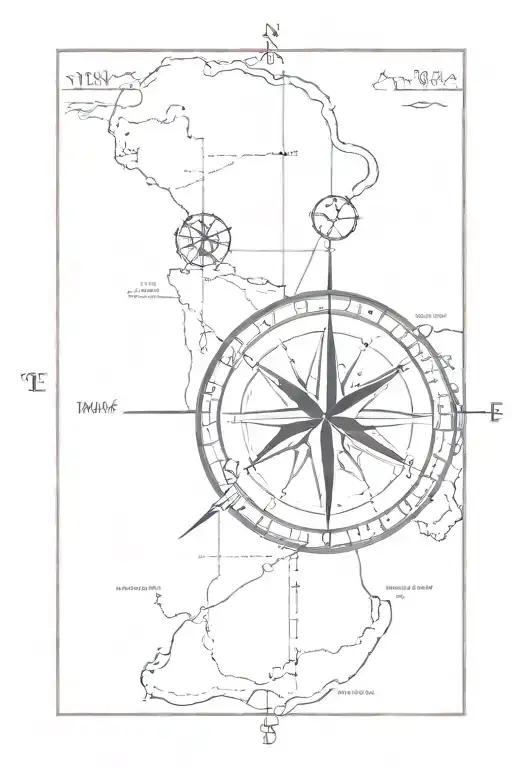 compass and coordinate location map on tof tattoo design idea