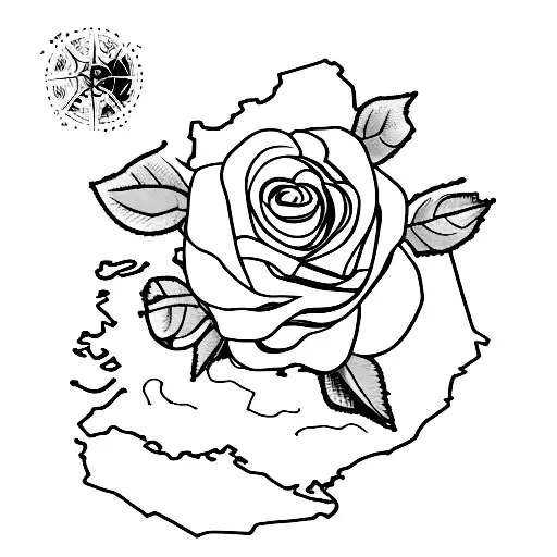 map of Ireland with Rose tattoo design idea