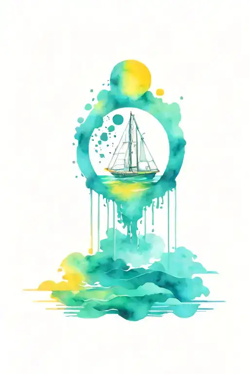 vibrant color tattoo based on the songs sailing by Christopher cross, yellow coldplay  tattoo design idea