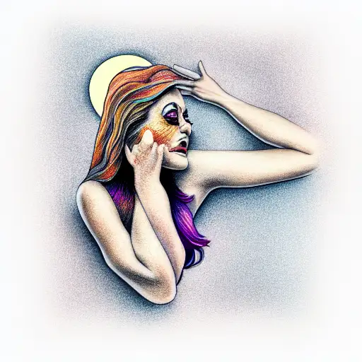 woman looking at the moon  tattoo design idea