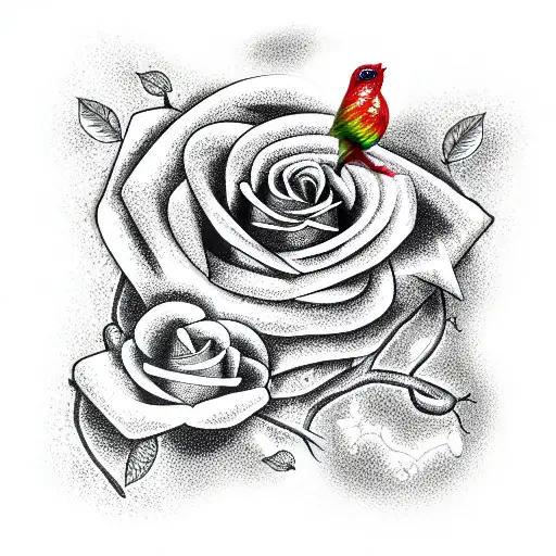 rose bush with snakes inside and birds surrounding tattoo design idea