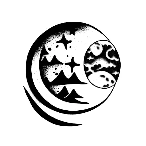 woman looking at the moon  tattoo design idea