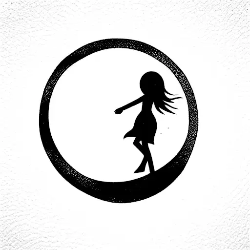 girl looking at the moon in one line tattoo design idea
