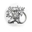 A collage of iconic symbols from One Piece, Dragonball, Pokemon, Naruto, and Hunter x Hunter tattoo design idea