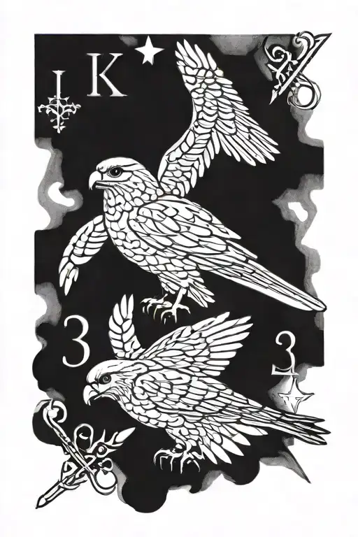 polish falcon, cross, and Roman numeral 3 tattoo design idea