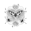 butterfly in cobweb surrounded and attacked by spiders tattoo design idea
