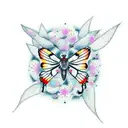 butterfly in cobweb surrounded and attacked by spiders tattoo design idea