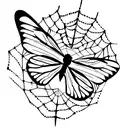 butterfly in cobweb surrounded and attacked by spiders tattoo design idea