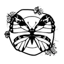 butterfly in cobweb surrounded and attacked by spiders tattoo design idea