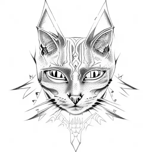 demonic cat skull tattoo design idea