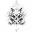 demonic cat skull tattoo design idea