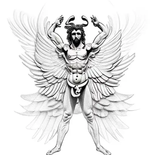 Greek Character Icarus with detailed body and wings and no facial features. Needs to be small upper chest tattoo tattoo design idea