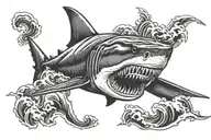 megalodon shark with waves tattoo design idea