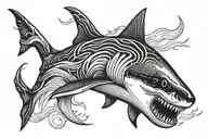 megalodon shark with waves tattoo design idea
