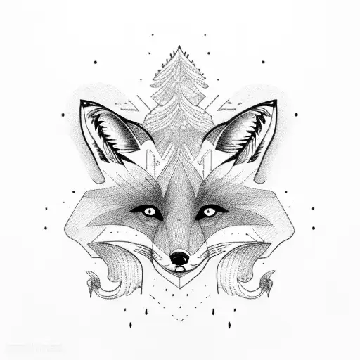 fox, tree in root, shields tattoo design idea